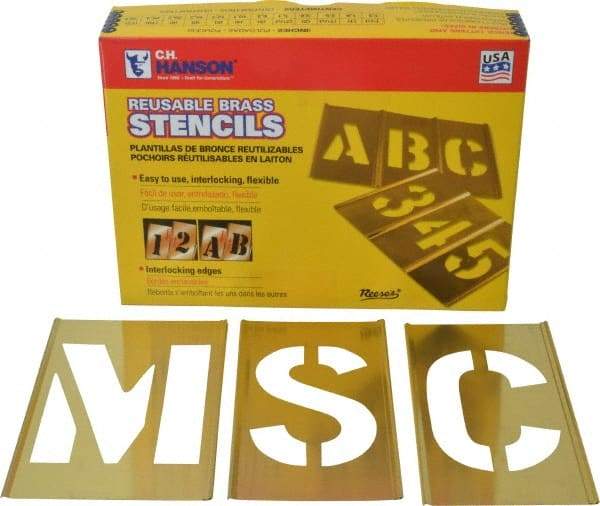 C.H. Hanson - 92 Piece, 4 Inch Character Size, Brass Stencil - Contains Three A Fonts - Apex Tool & Supply