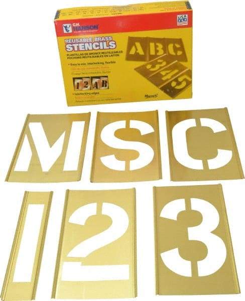 C.H. Hanson - 92 Piece, 5 Inch Character Size, Brass Stencil - Contains Three A Fonts - Apex Tool & Supply