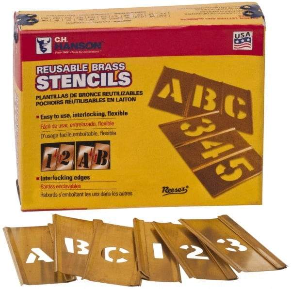 C.H. Hanson - 45 Piece, 4 Inch Character Size, Brass Stencil - Apex Tool & Supply