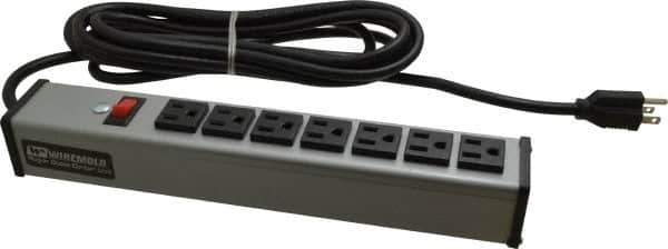 Wiremold - 7 Outlets, 120 Volts, 15 Amps, 15' Cord, Power Outlet Strip - Free Hanging Mount, 5-15 NEMA Configuration, 13" Strip, cULus Listed - Apex Tool & Supply
