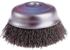 Osborn - 3-1/2" Diam, 5/8-11 Threaded Arbor, Steel Fill Cup Brush - 0.006 Wire Diam, 1" Trim Length, 7,500 Max RPM - Apex Tool & Supply