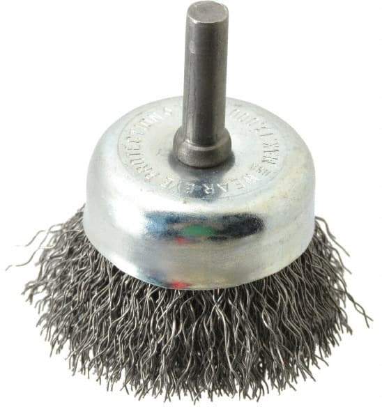 Osborn - 1-3/4" Diam, 1/4" Shank Diam, Steel Fill Cup Brush - 0.0118 Wire Diam, 1/2" Trim Length, 13,000 Max RPM - Apex Tool & Supply