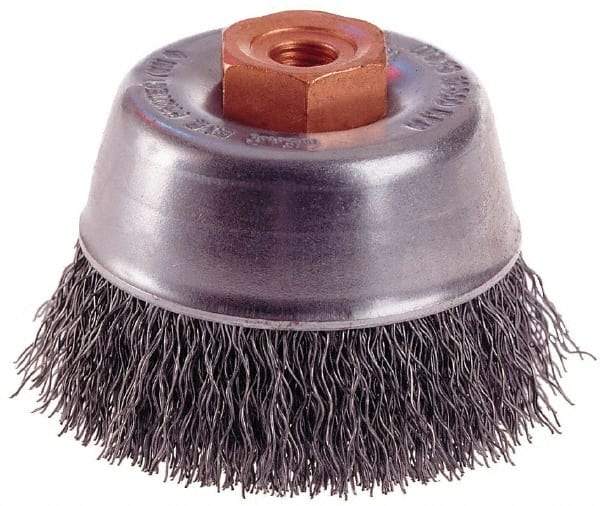 Osborn - 2-3/4" Diam, M14x2.00 Threaded Arbor, Steel Fill Cup Brush - 0.014 Wire Diam, 1" Trim Length, 14,000 Max RPM - Apex Tool & Supply