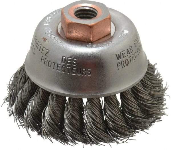 Osborn - 2-3/4" Diam, 1/2-13 Threaded Arbor, Steel Fill Cup Brush - 0.014 Wire Diam, 14,000 Max RPM - Apex Tool & Supply