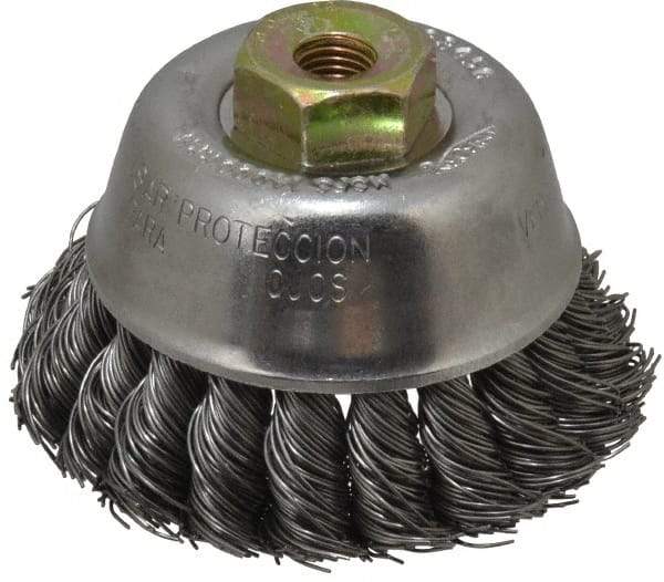 Osborn - 2-3/4" Diam, M10x1.25 Threaded Arbor, Steel Fill Cup Brush - 0.02 Wire Diam, 14,000 Max RPM - Apex Tool & Supply