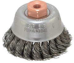 Osborn - 2-3/4" Diam, 3/8-24 Threaded Arbor, Steel Fill Cup Brush - 0.02 Wire Diam, 14,000 Max RPM - Apex Tool & Supply