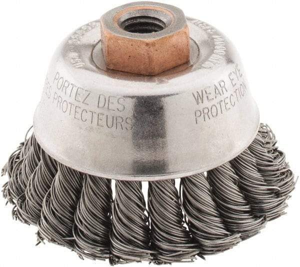 Osborn - 2-3/4" Diam, 1/2-13 Threaded Arbor, Steel Fill Cup Brush - 0.02 Wire Diam, 14,000 Max RPM - Apex Tool & Supply