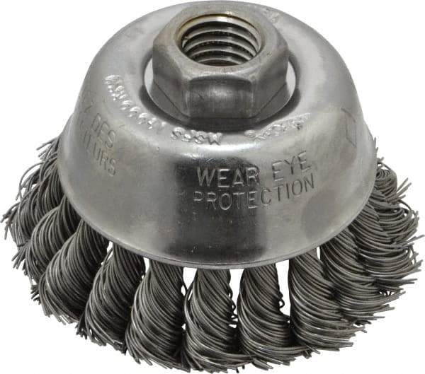 Osborn - 2-3/4" Diam, 5/8-11 Threaded Arbor, Steel Fill Cup Brush - 0.02 Wire Diam, 14,000 Max RPM - Apex Tool & Supply