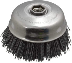 Osborn - 4" Diam, 5/8-11 Threaded Arbor Straight Wire Nylon Cup Brush - Medium Grade, 1-1/2" Trim Length, 6,000 Max RPM - Apex Tool & Supply