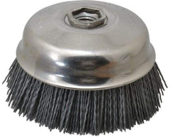 Osborn - 4" Diam, 5/8-11 Threaded Arbor Straight Wire Silicon Carbide Cup Brush - Fine Grade, 1-1/2" Trim Length, 6,000 Max RPM - Apex Tool & Supply