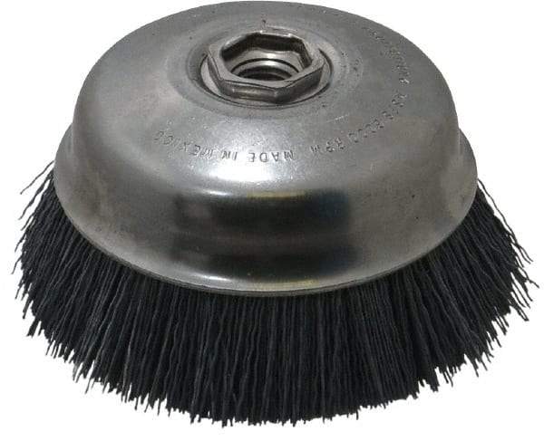 Osborn - 4" Diam, 5/8-11 Threaded Arbor Straight Wire Silicon Carbide Cup Brush - Extra Fine Grade, 1-1/2" Trim Length, 6,000 Max RPM - Apex Tool & Supply