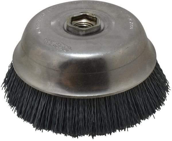 Osborn - 6" Diam, 5/8-11 Threaded Arbor Straight Wire Silicon Carbide Cup Brush - Extra Fine Grade, 1-1/2" Trim Length, 6,000 Max RPM - Apex Tool & Supply