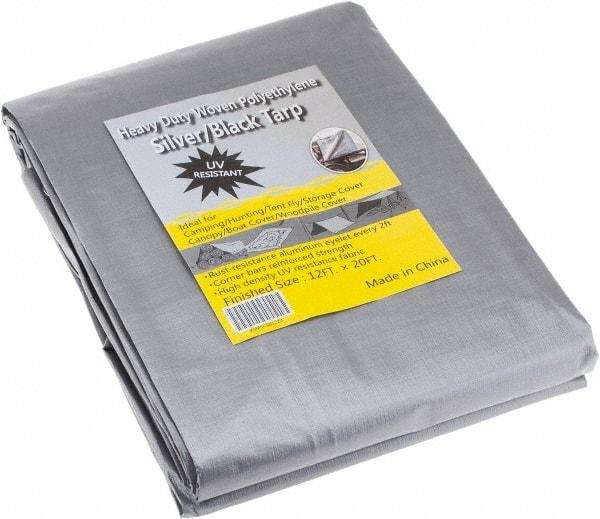 Value Collection - 20' Long x 12' Wide Polyethylene Tarp & Dust Cover - Black & Silver, Grommet, 11 to 12 mil Thickness - Apex Tool & Supply