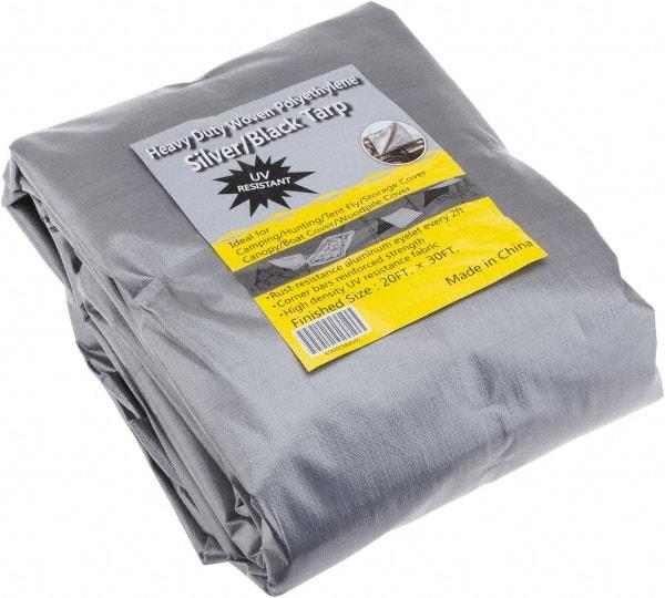 Value Collection - 30' Long x 20' Wide Polyethylene Tarp & Dust Cover - Black & Silver, Grommet, 11 to 12 mil Thickness - Apex Tool & Supply
