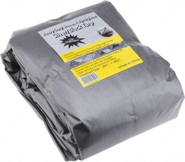 Value Collection - 40' Long x 20' Wide Polyethylene Tarp & Dust Cover - Black & Silver, Grommet, 11 to 12 mil Thickness - Apex Tool & Supply