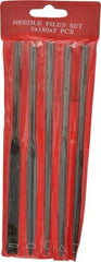 Value Collection - 5 Piece Swiss Pattern File Set - 7" Long, 2 Coarseness, Round Handle, Set Includes Flat, Round, Square, Three Square - Apex Tool & Supply