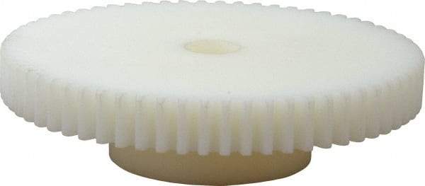 Poly Hi Solidur - 16 Pitch, 4" Pitch Diam, 4-1/8" OD, 64 Tooth Spur Gear - 1/2" Face Width, 1/2" Bore Diam, 2" Hub Diam, 14.5° Pressure Angle, Nylon - Apex Tool & Supply
