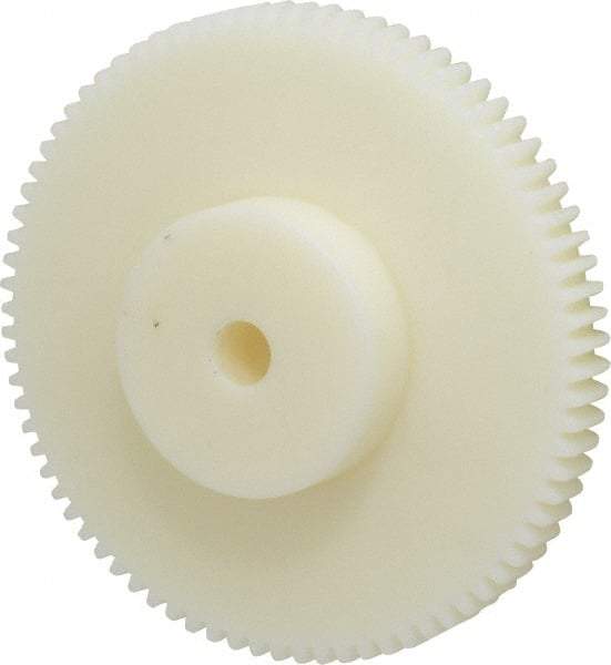 Poly Hi Solidur - 16 Pitch, 5" Pitch Diam, 5-1/8" OD, 80 Tooth Spur Gear - 1/2" Face Width, 1/2" Bore Diam, 2-1/4" Hub Diam, 14.5° Pressure Angle, Nylon - Apex Tool & Supply