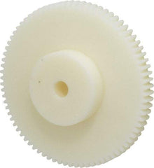Poly Hi Solidur - 16 Pitch, 5" Pitch Diam, 5-1/8" OD, 80 Tooth Spur Gear - 1/2" Face Width, 1/2" Bore Diam, 2-1/4" Hub Diam, 14.5° Pressure Angle, Nylon - Apex Tool & Supply