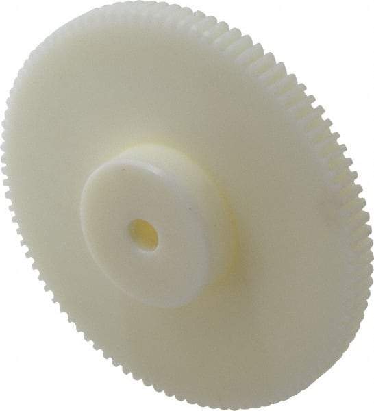 Poly Hi Solidur - 16 Pitch, 6" Pitch Diam, 6-1/8" OD, 96 Tooth Spur Gear - 1/2" Face Width, 1/2" Bore Diam, 2-1/4" Hub Diam, 14.5° Pressure Angle, Nylon - Apex Tool & Supply