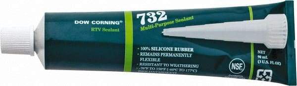 Dow Corning - 3 oz Tube Clear RTV Silicone Joint Sealant - -76 to 356°F Operating Temp, 20 min Tack Free Dry Time, 24 hr Full Cure Time, Series 732 - Apex Tool & Supply