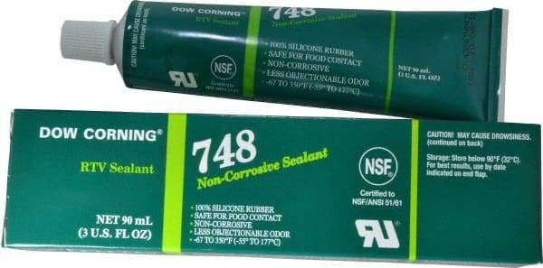 Dow Corning - 3 oz Tube Off-White RTV Silicone Joint Sealant - -67 to 350°F Operating Temp, 30 min Tack Free Dry Time, 36 hr Full Cure Time, Series 748 - Apex Tool & Supply
