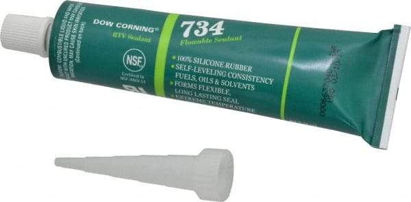 Dow Corning - 3 oz Tube Clear RTV Silicone Joint Sealant - -85 to 356°F Operating Temp, 13 min Tack Free Dry Time, 24 hr Full Cure Time, Series 734 - Apex Tool & Supply