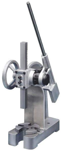 Interstate - 1-7/8" Ram, 5-15/16" Throat Depth, 2 Ton Manual Arbor Press - 8-1/2" Max Work Height x 11-7/8" Max Work Width, Ratchet Leverage, 25:1 Leverage Ratio, 6-1/4" Base Width x 15-3/4" Base Depth - Apex Tool & Supply
