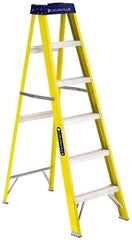 Louisville - 5 Steps, 6' High, Type I Rating, Fiberglass Step Ladder - 250 Lb Capacity, 21-7/8" Base Width - Apex Tool & Supply
