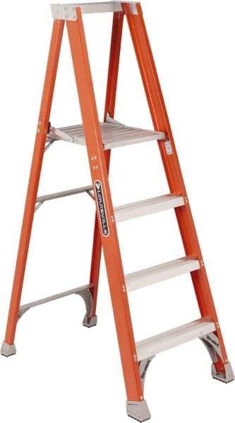 Louisville - 6 Steps, 6' High, Type IA Rating, Fiberglass Platform Ladder - 300 Lb Capacity, 28-1/8" Base Width - Apex Tool & Supply