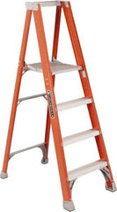 Louisville - 6 Steps, 6' High, Type IA Rating, Fiberglass Platform Ladder - 300 Lb Capacity, 28-1/8" Base Width - Apex Tool & Supply
