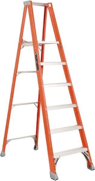 Louisville - 4 Steps, 4' High, Type IA Rating, Fiberglass Platform Ladder - 300 Lb Capacity, 25-1/8" Base Width - Apex Tool & Supply