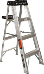 Louisville - 3 Steps, 4' High, Type IA Rating, Aluminum Step Ladder - 300 Lb Capacity, 18-5/8" Base Width - Apex Tool & Supply