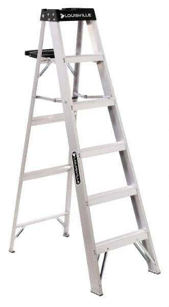 Louisville - 5 Steps, 6' High, Type I Rating, Aluminum Step Ladder - 300 Lb Capacity, 21-5/8" Base Width - Apex Tool & Supply