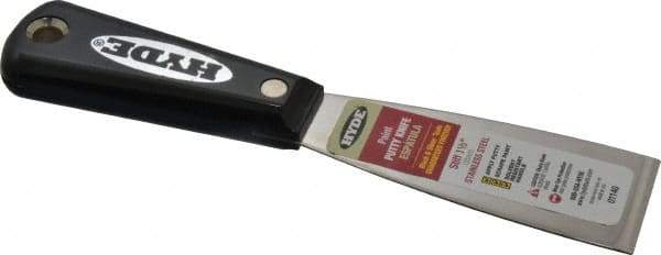 Hyde Tools - 1-1/2" Wide Stainless Steel Putty Knife - Stiff, Nylon Handle, 7-3/4" OAL - Apex Tool & Supply