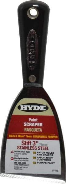 Hyde Tools - Stiff Stainless Steel 1-Edge Scraper - 3" Blade Width, Nylon Handle - Apex Tool & Supply