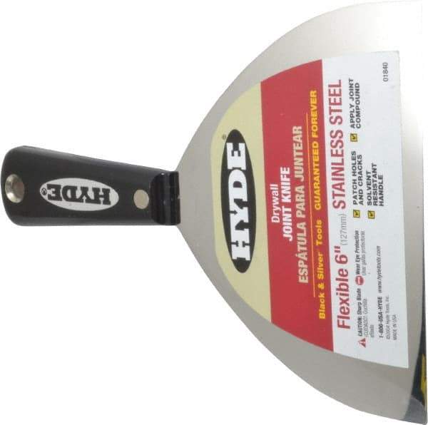 Hyde Tools - 6" Wide Stainless Steel Taping Knife - Flexible, Nylon Handle, 8-1/4" OAL - Apex Tool & Supply