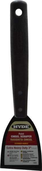 Hyde Tools - Stiff Carbon Steel Chisel Scraper - 3" Blade Width, 8" Long Polypropylene Handle - Apex Tool & Supply