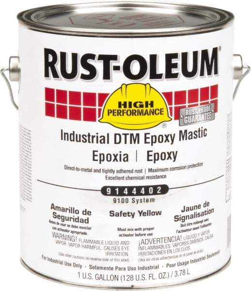 Rust-Oleum - 1 Gal Gloss Safety Yellow Epoxy Mastic - 100 to 225 Sq Ft/Gal Coverage, <340 g/L VOC Content, Direct to Metal - Apex Tool & Supply