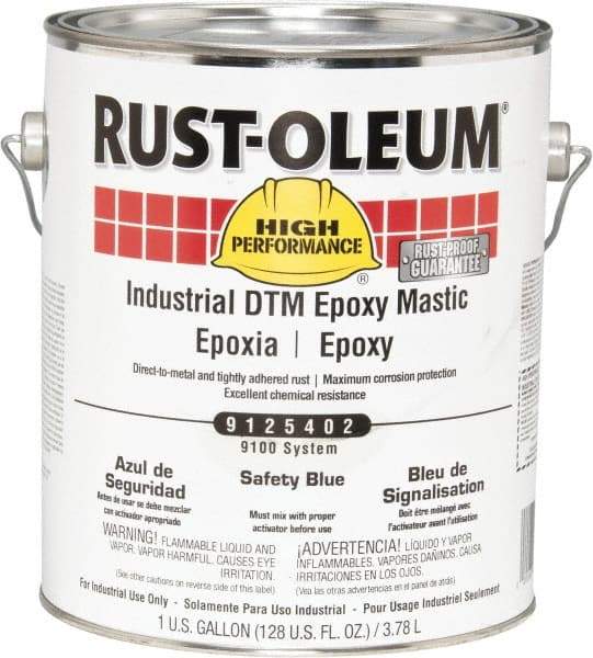 Rust-Oleum - 1 Gal Gloss Safety Blue Epoxy Mastic - 100 to 225 Sq Ft/Gal Coverage, <340 g/L VOC Content, Direct to Metal - Apex Tool & Supply