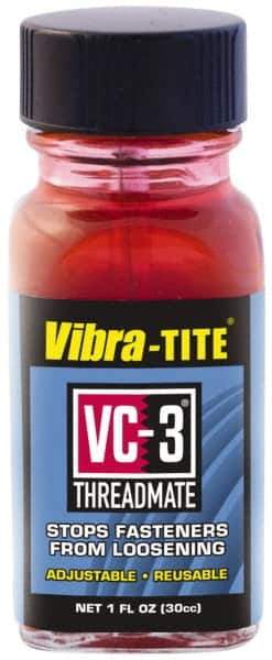 Vibra-Tite - 1 Fluid Ounce Bottle, Red, Low Strength Threadlocker - Series VC-3, 24 hr Full Cure Time, Hand Tool, Heat Removal - Apex Tool & Supply