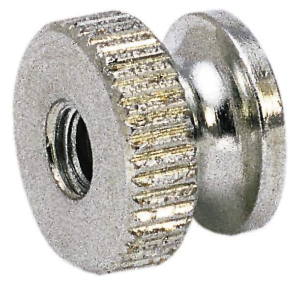 Electro Hardware - 3/8-16" UNC Thread, Uncoated, Grade B-633 Brass Round Knurled Thumb Nut - 15/32" Overall Height, 3/4" Head Diam - Apex Tool & Supply