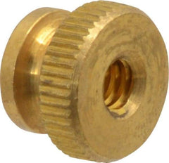Electro Hardware - #10-24 UNC Thread, Uncoated, Grade B-633 Brass Round Knurled Thumb Nut - 11/32" Overall Height, 1/2" Head Diam - Apex Tool & Supply