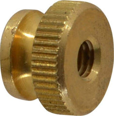 Electro Hardware - #10-32 UNF Thread, Uncoated, Grade B-633 Brass Round Knurled Thumb Nut - 11/32" Overall Height, 1/2" Head Diam - Apex Tool & Supply
