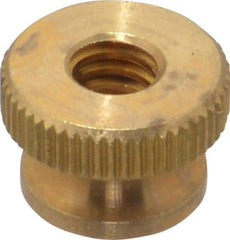 Electro Hardware - 1/4-20" UNC Thread, Uncoated, Grade B-633 Brass Round Knurled Thumb Nut - 3/8" Overall Height, 9/16" Head Diam - Apex Tool & Supply