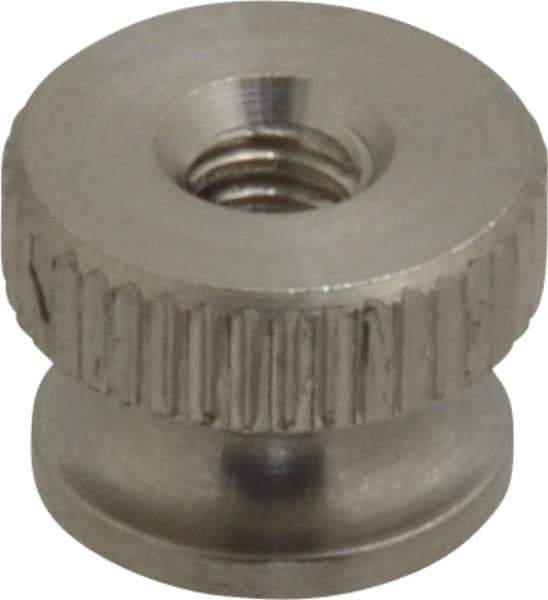 Electro Hardware - #6-32 UNC Thread, Uncoated, Grade 302, 303 Stainless Steel Round Knurled Thumb Nut - 9/32" Overall Height, 3/8" Head Diam - Apex Tool & Supply