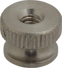 Electro Hardware - #6-32 UNC Thread, Uncoated, Grade 302, 303 Stainless Steel Round Knurled Thumb Nut - 9/32" Overall Height, 3/8" Head Diam - Apex Tool & Supply