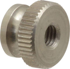 Electro Hardware - #10-32 UNF Thread, Uncoated, Grade 302, 303 Stainless Steel Round Knurled Thumb Nut - 11/32" Overall Height, 1/2" Head Diam - Apex Tool & Supply