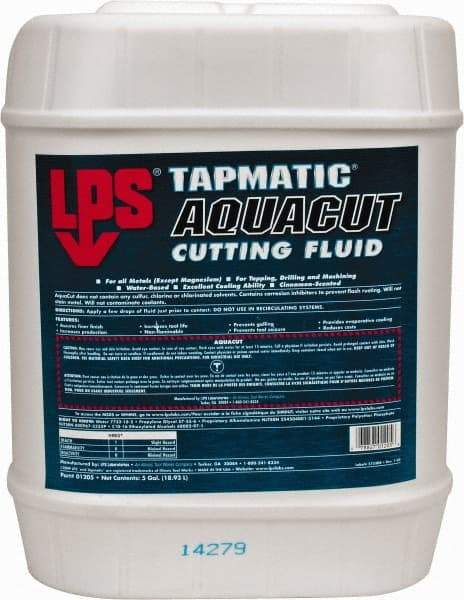 LPS - Tapmatic AquaCut, 5 Gal Pail Cutting & Tapping Fluid - Water Soluble, For Boring, Broaching, Drawing, Drilling, Engraving, Facing, Finishing, Grinding, Milling, Reaming, Sawing, Stamping, Tapping, Threading, Turning - Apex Tool & Supply