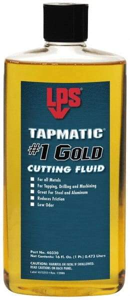 LPS - Tapmatic #1 Gold, 1 Pt Bottle Cutting & Tapping Fluid - Straight Oil, For Boring, Broaching, Drilling, Engraving, Facing, Milling, Reaming, Sawing, Tapping, Threading, Turning - Apex Tool & Supply